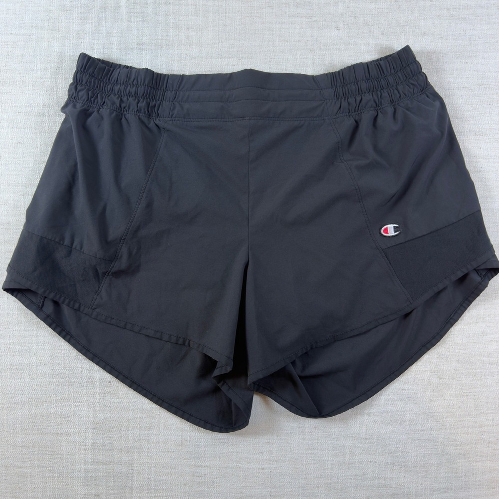 Champion Womens Black Mesh Panel Running Athletic Shorts XL 3 Inch Inseam